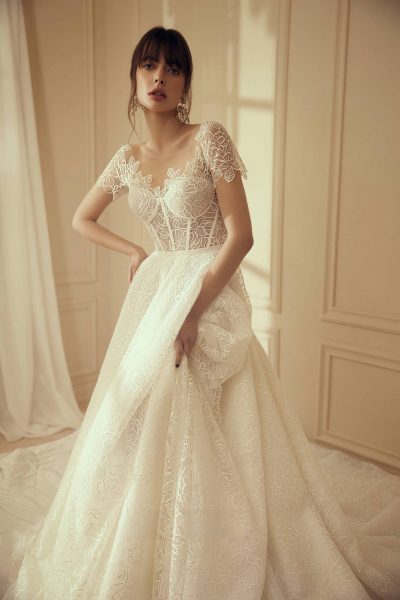 立體蕾絲 A-Line 禮服 ｜台北法國巴黎婚紗｜蕾絲紋理近拍