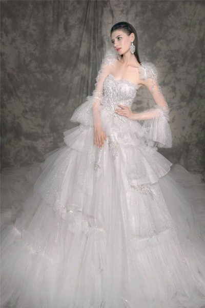 霧紗層次 白紗 |台北法國巴黎婚紗|多層薄紗細節