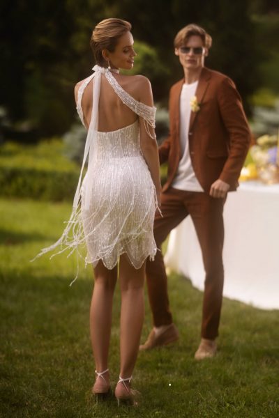 削肩流蘇短 禮服 |台北法國巴黎 婚紗 |裙擺流蘇動態效果